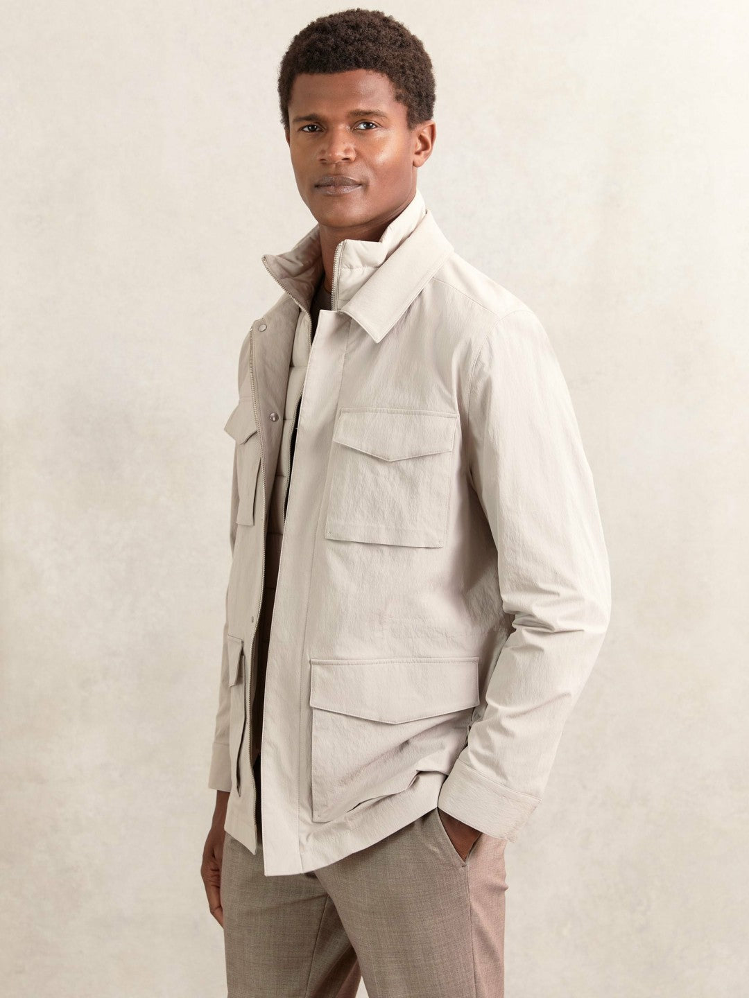Removable-Gilet Safari Jacket in Stone Men | Reiss