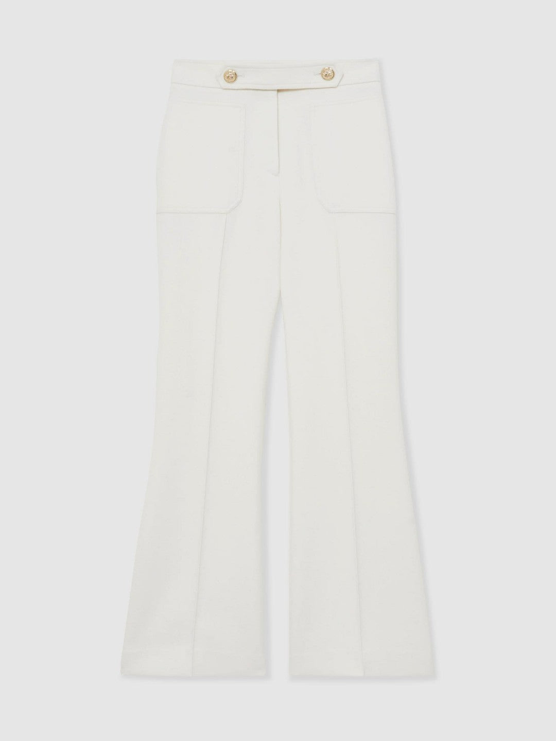 Twill Button-Tab Flared Trousers With Wool in White Women | Reiss