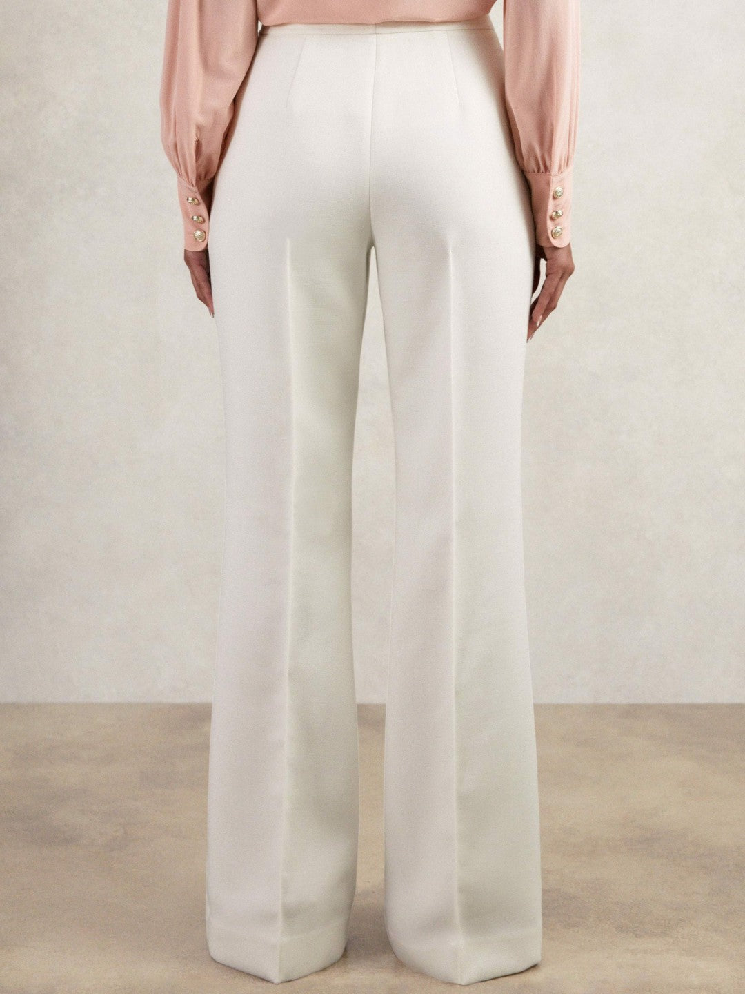 Twill Button-Tab Flared Trousers With Wool in White Women | Reiss