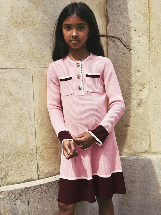 3-9 yrs Scallop-Trim Rib-Knit Dress in Pink Children & Baby | Reiss