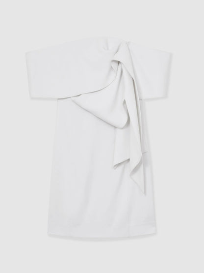 Sculptural Off-Shoulder Mini Dress in Ivory Women | Reiss