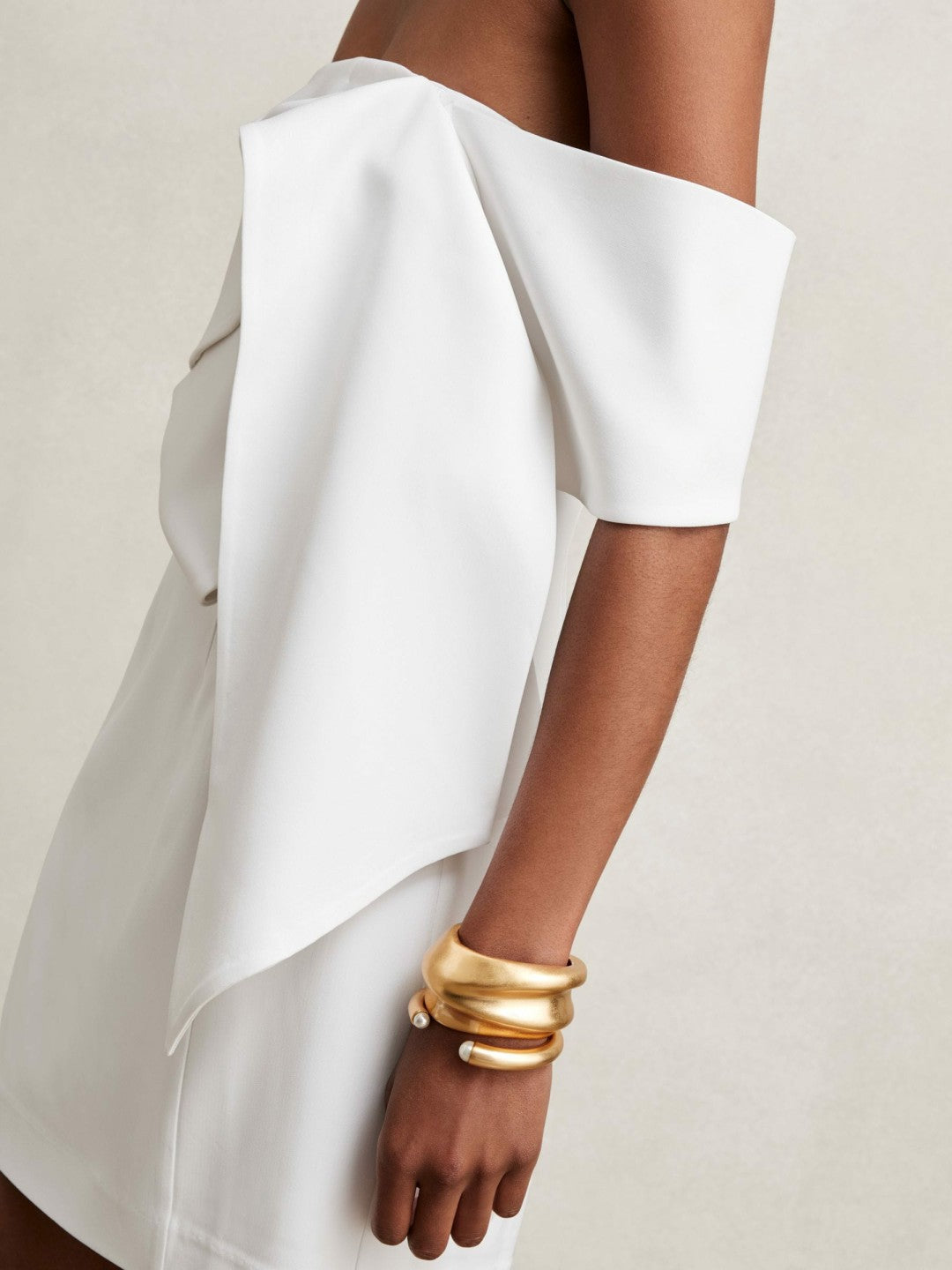 Sculptural Off-Shoulder Mini Dress in Ivory Women | Reiss