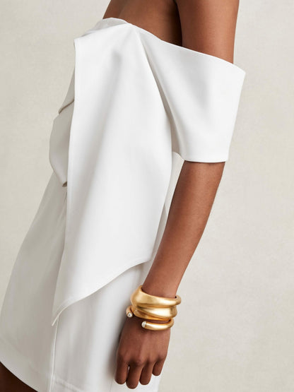 Sculptural Off-Shoulder Mini Dress in Ivory Women | Reiss