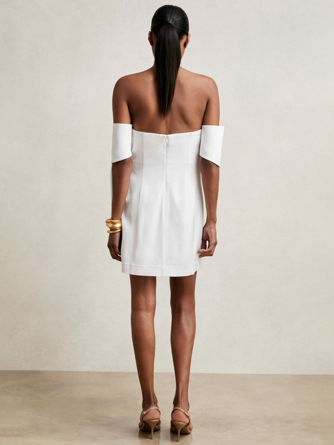 Sculptural Off-Shoulder Mini Dress in Ivory Women | Reiss