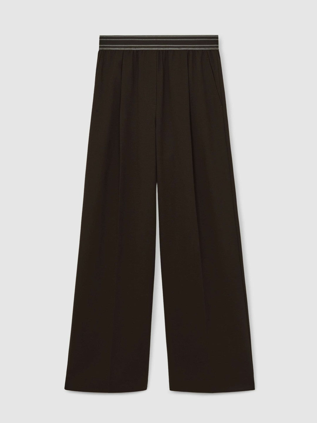 Petite Wide-Leg Contrast-Waistband Trousers in Chocolate Brown Women | Reiss