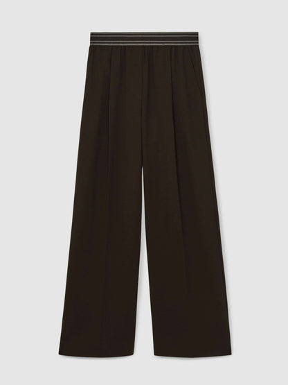 Petite Wide-Leg Contrast-Waistband Trousers in Chocolate Brown Women | Reiss