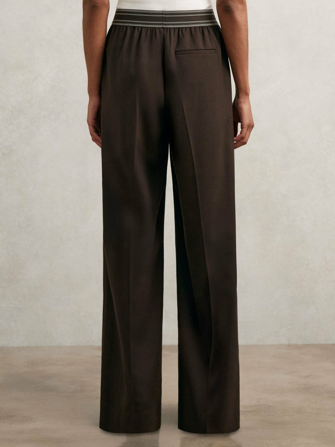 Petite Wide-Leg Contrast-Waistband Trousers in Chocolate Brown Women | Reiss