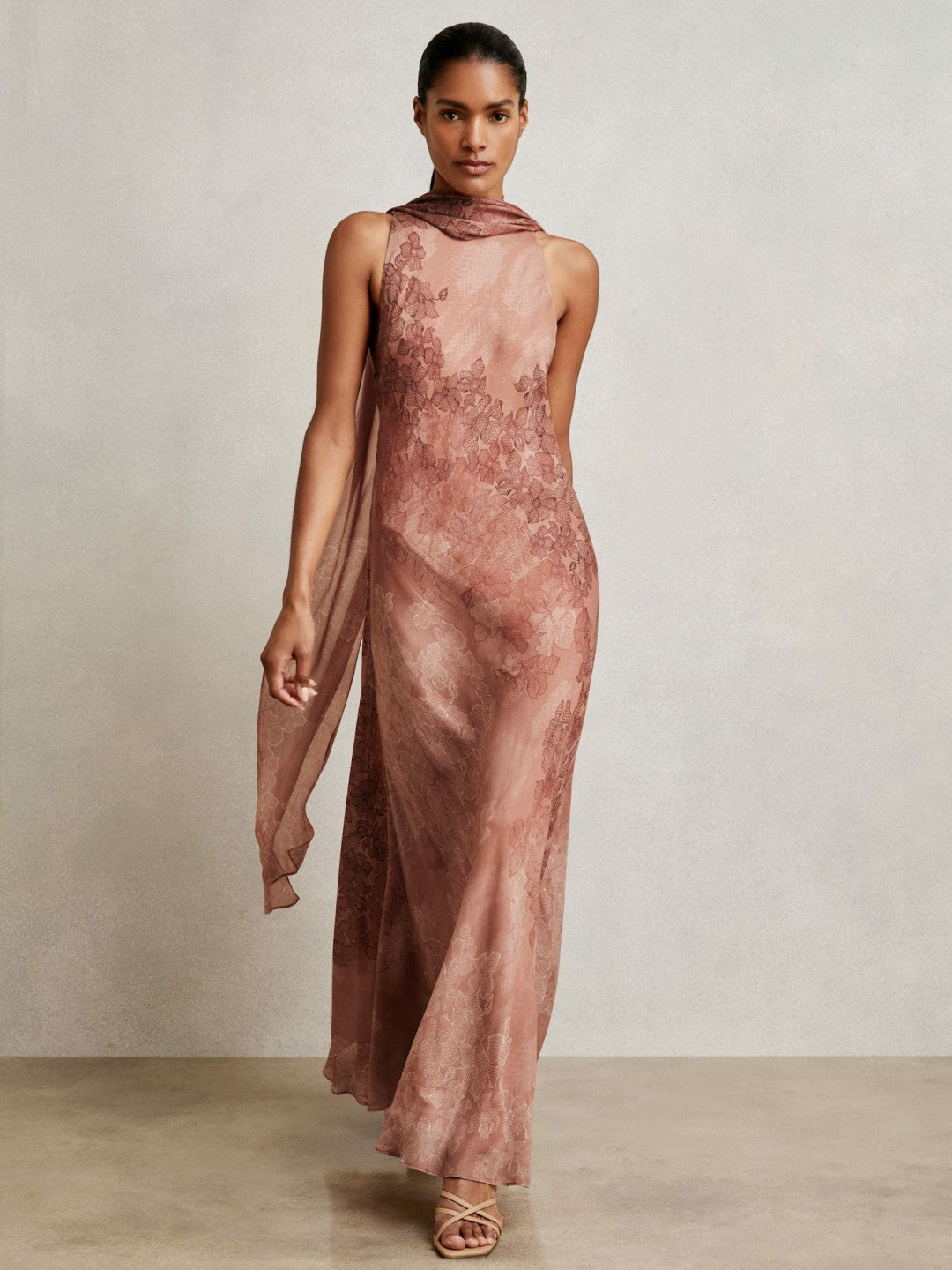 Chiffon Floral Cape Maxi Dress in Pale Pink Women | Reiss