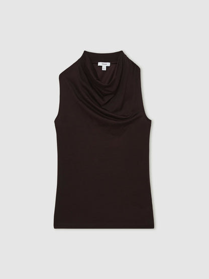 Cotton-Blend Cowl-Neck Sleeveless Top in Plum Purple Women | Reiss