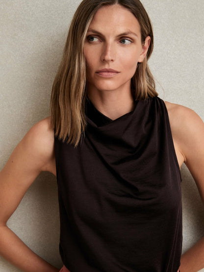 Cotton-Blend Cowl-Neck Sleeveless Top in Plum Purple Women | Reiss