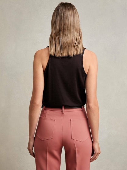 Cotton-Blend Cowl-Neck Sleeveless Top in Plum Purple Women | Reiss