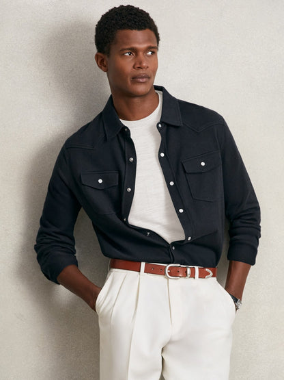 Cotton-Cashmere Western Knitted Shirt in Navy Men | Reiss