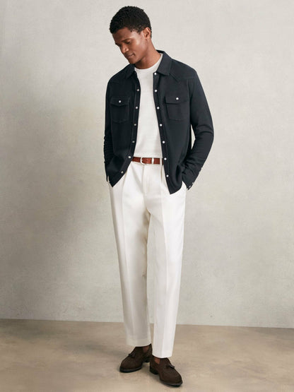 Cotton-Cashmere Western Knitted Shirt in Navy Men | Reiss