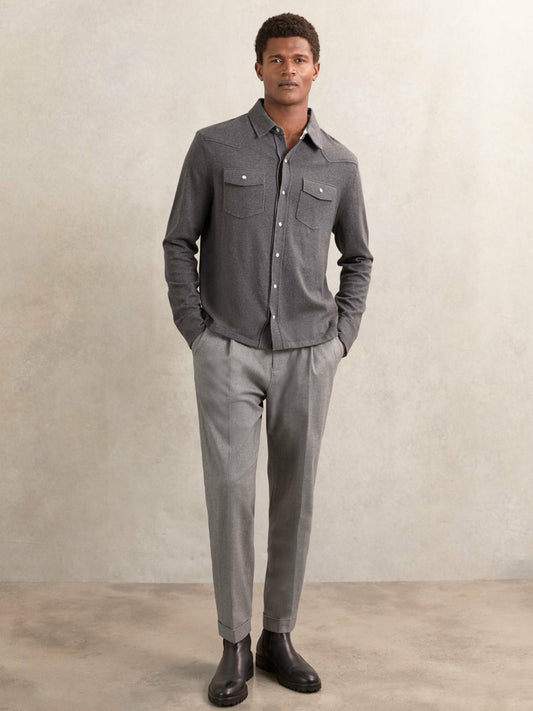 Cotton-Cashmere Western Knitted Shirt in Charcoal Grey Men | Reiss