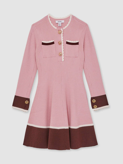 13-14 yrs Scallop-Trim Rib-Knit Dress in Pink Children & Baby | Reiss