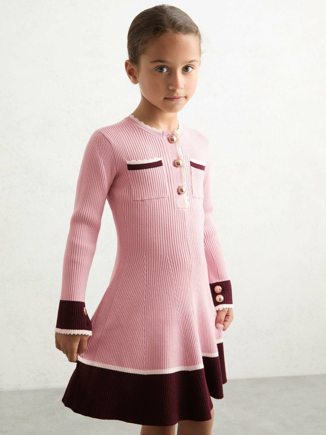 13-14 yrs Scallop-Trim Rib-Knit Dress in Pink Children & Baby | Reiss