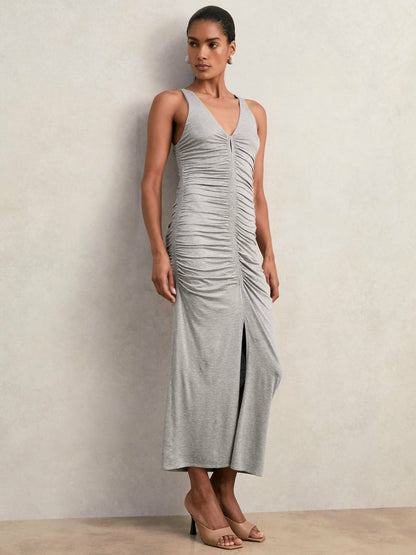 Stretch-Modal Ruched Jersey Dress in Grey Women | Reiss
