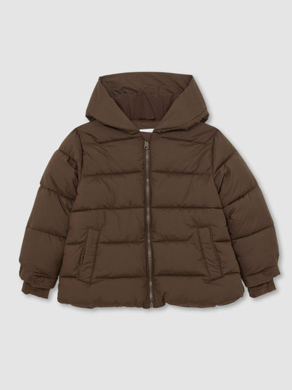 9-13 yrs Short Hooded Puffer Coat in Chocolate Children & Baby | Reiss