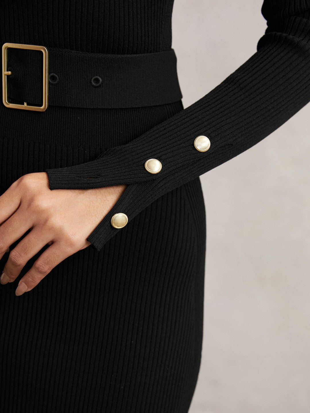 Buttoned Rib-Knit Midi Dress in Black Women | Reiss