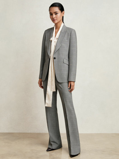 Petite Check Flared Suit Trousers in Grey Women | Reiss