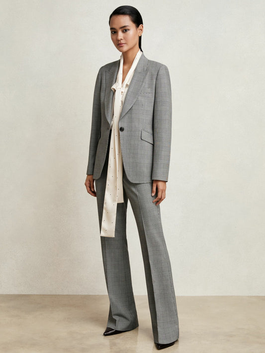 Petite Check Flared Suit Trousers in Grey Women | Reiss