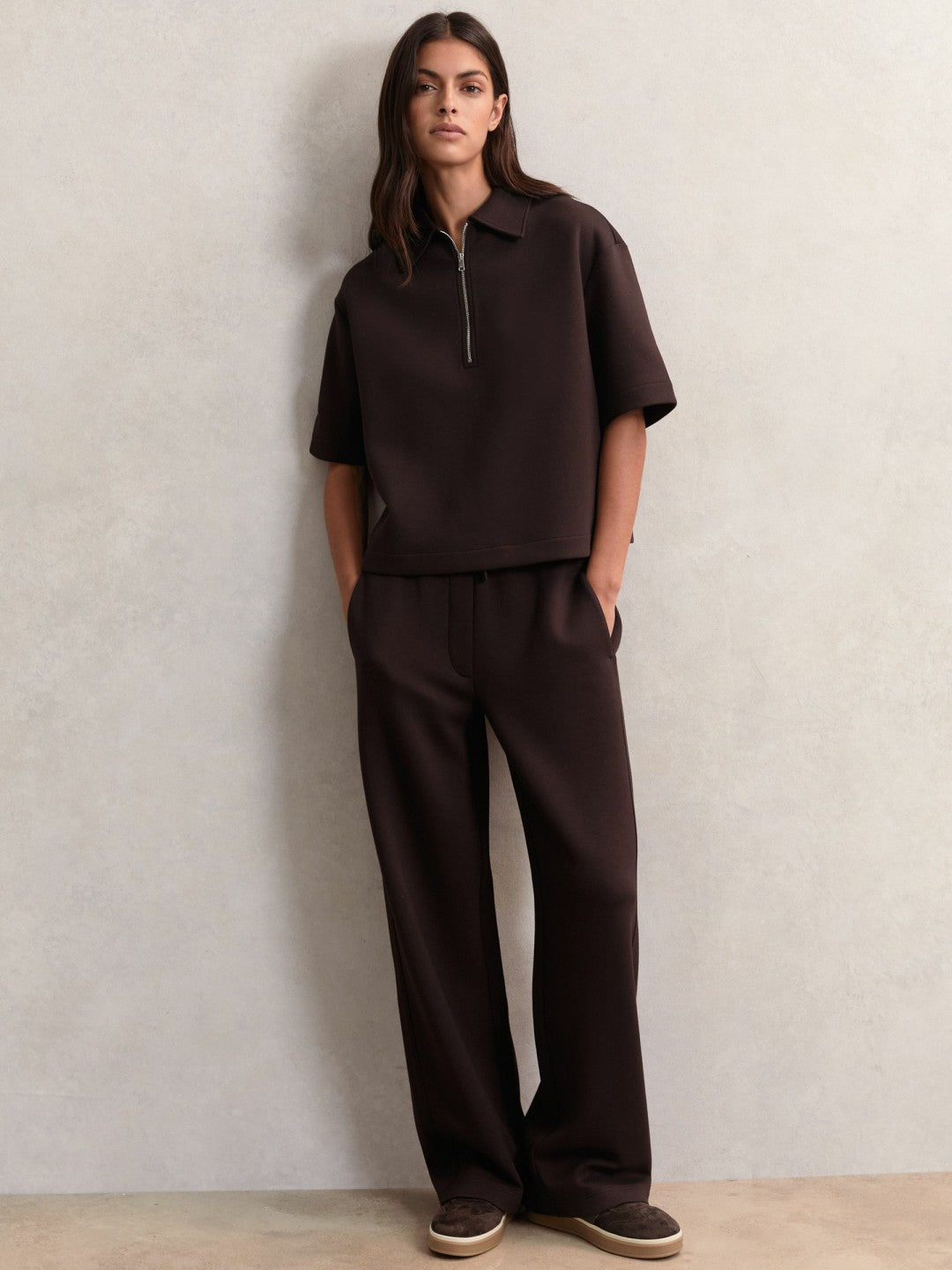 Short-Sleeve Half-Zip Sweatshirt in Plum Purple Women | Reiss