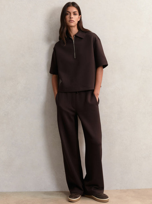 Short-Sleeve Half-Zip Sweatshirt in Plum Purple Women | Reiss