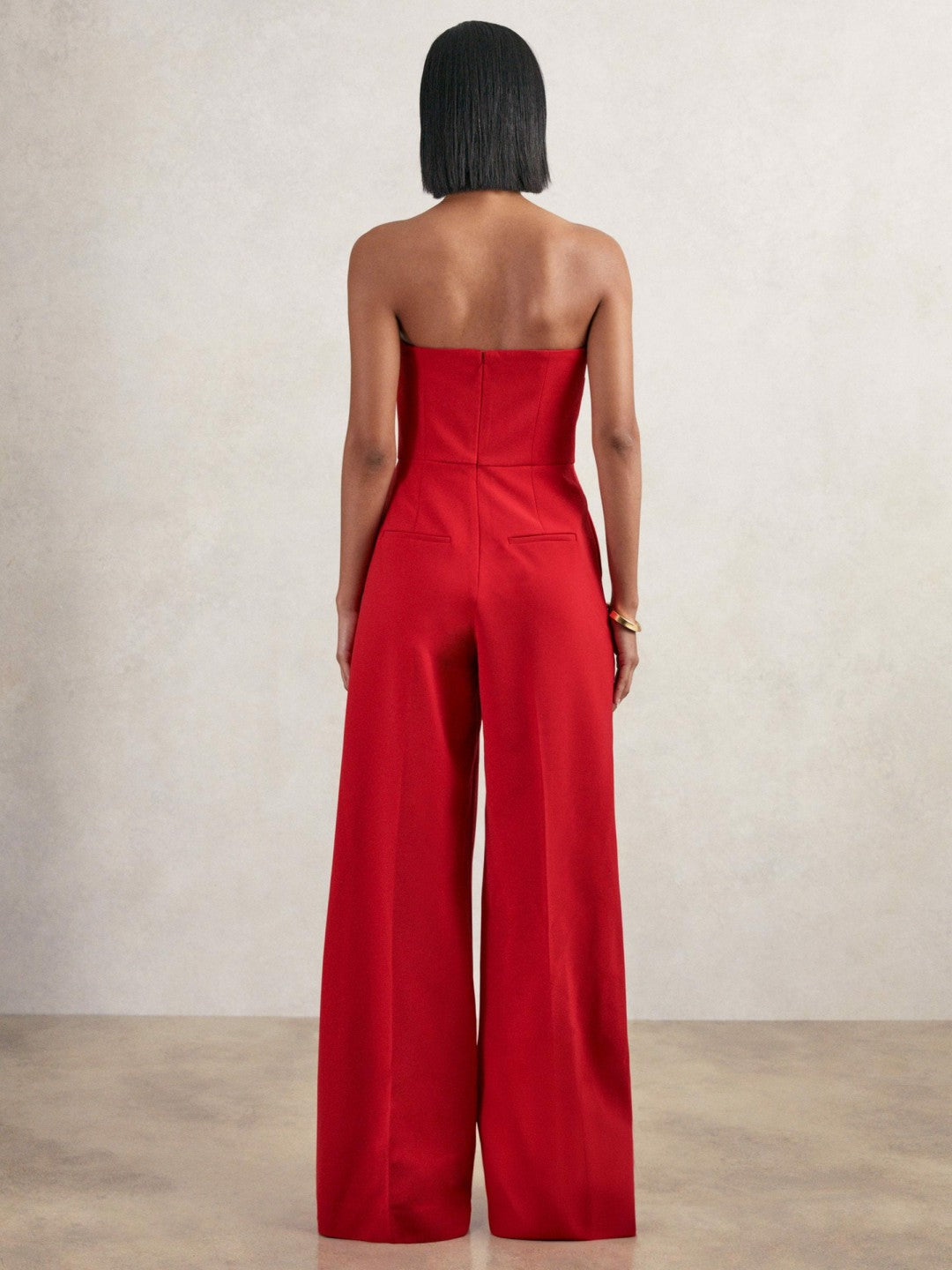 Structured Strapless Wide-Leg Jumpsuit in Red Women | Reiss