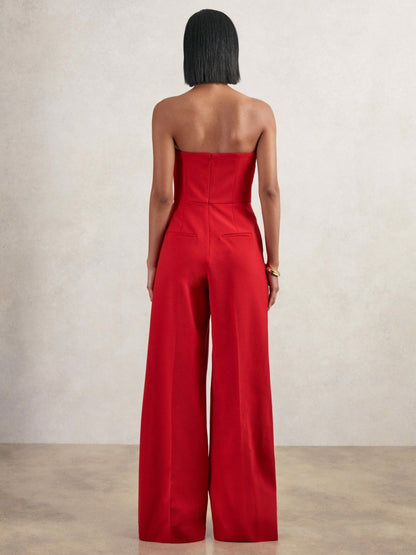 Structured Strapless Wide-Leg Jumpsuit in Red Women | Reiss