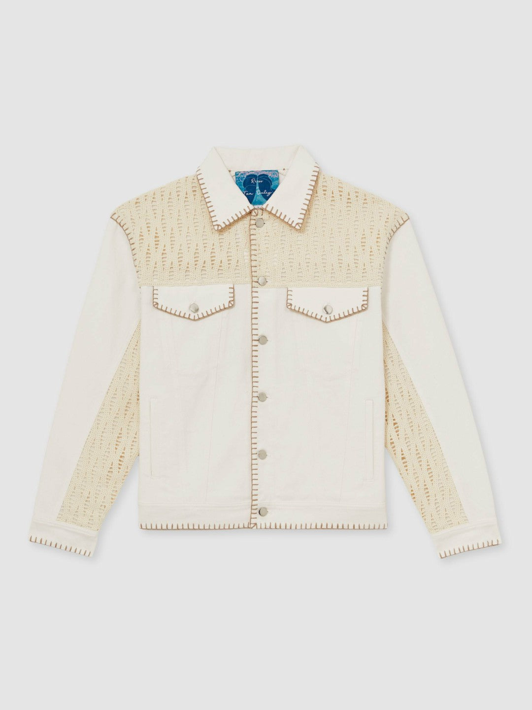 | Tom Daley Crochet Denim Jacket in Off White Men | Reiss