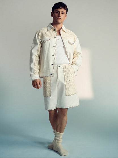 | Tom Daley Crochet Denim Jacket in Off White Men | Reiss