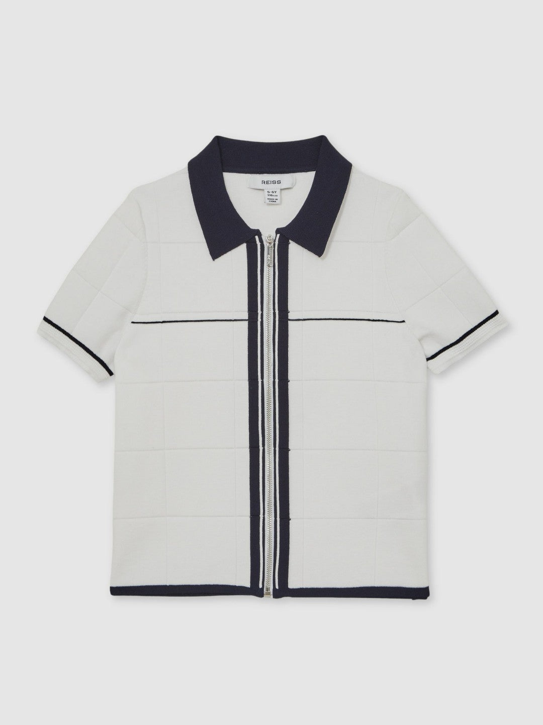 13-14 yrs Tipped Knit Zip-Through Shirt in White/Navy Children & Baby | Reiss
