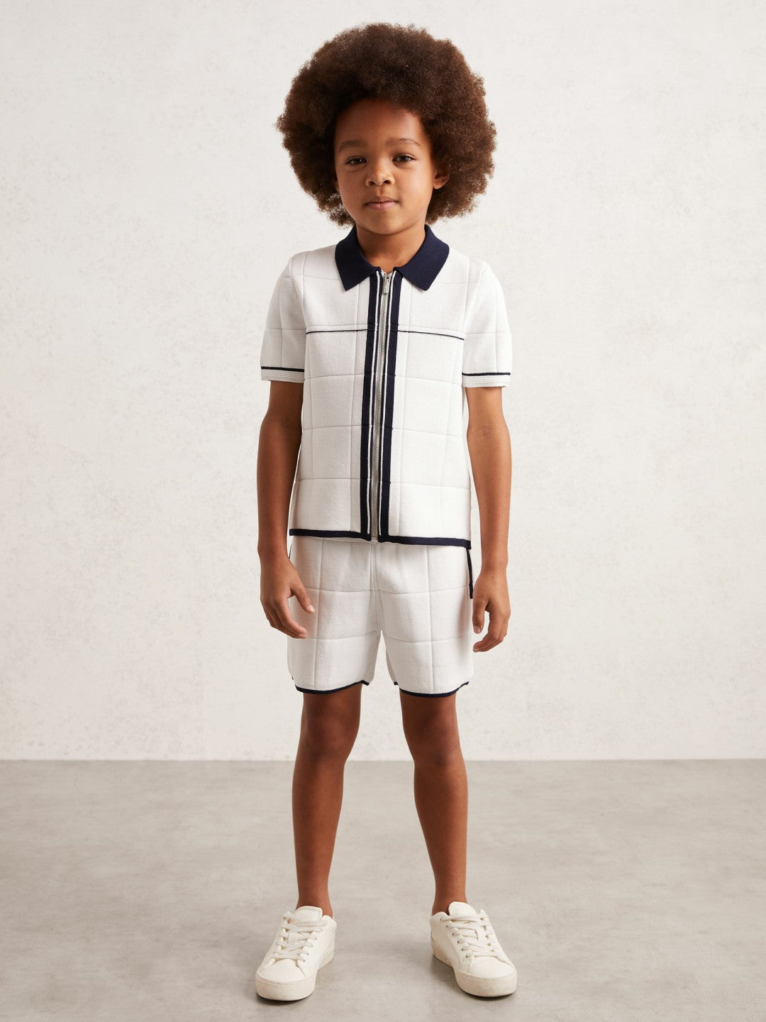 9-13 yrs Tipped Knit Zip-Through Shirt in White/Navy Children & Baby | Reiss