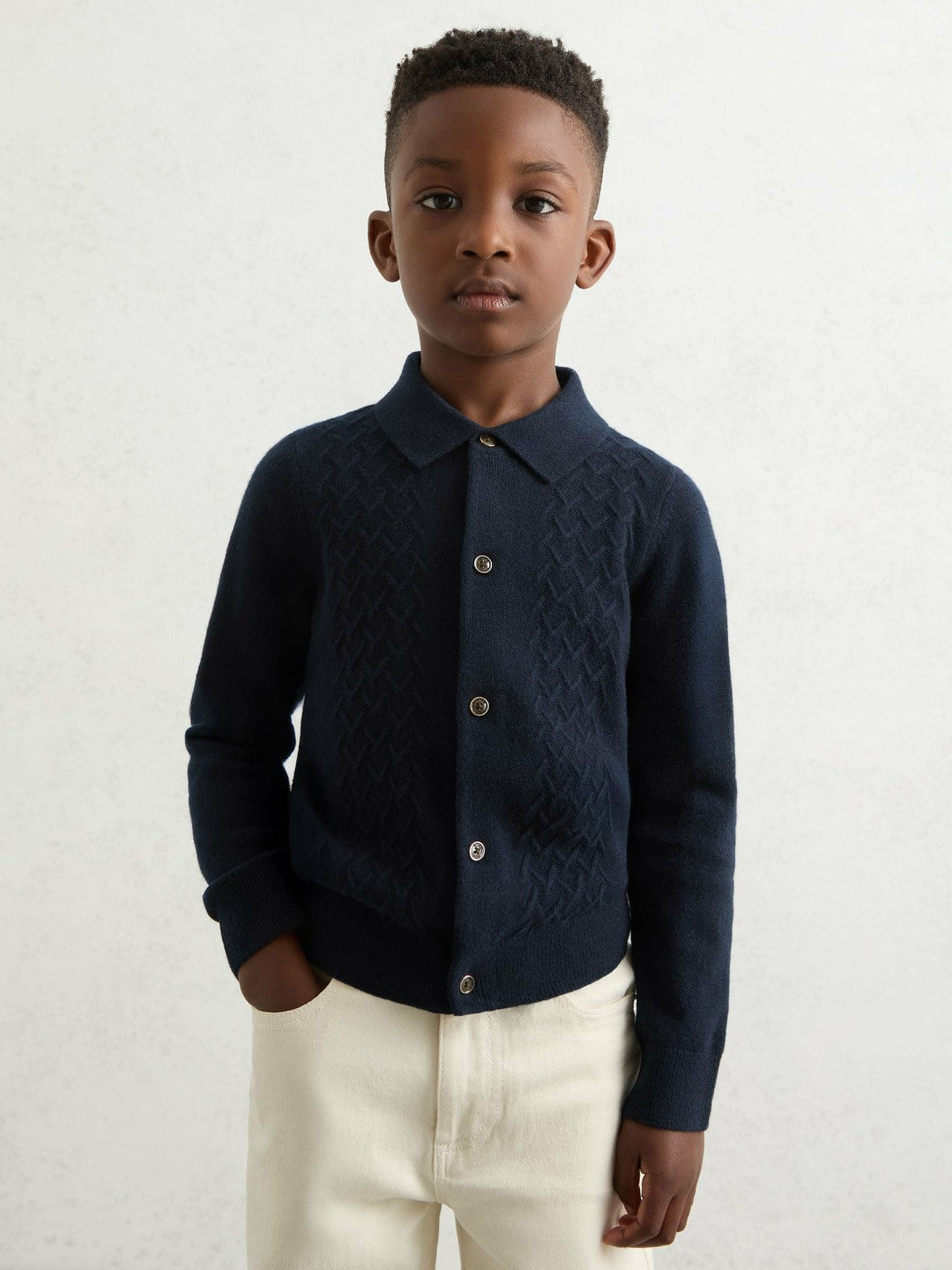 9-13 yrs Wool V-Stitch Button-Through Cardigan in Navy Blue Children & Baby | Reiss