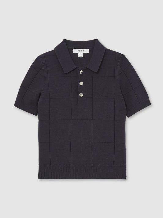 13-14 yrs Stitch-Detail Press-Stud Polo Shirt in Navy Blue Children & Baby | Reiss