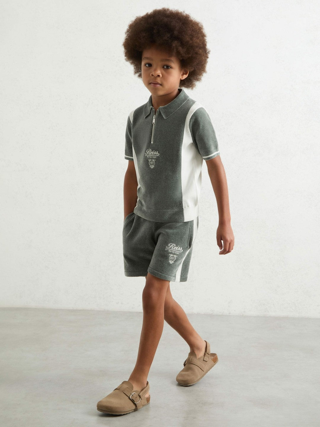 9-13 yrs Chenille Tipped Motor Cars Polo Shirt in Dark Sage Green/White Children & Baby | Reiss