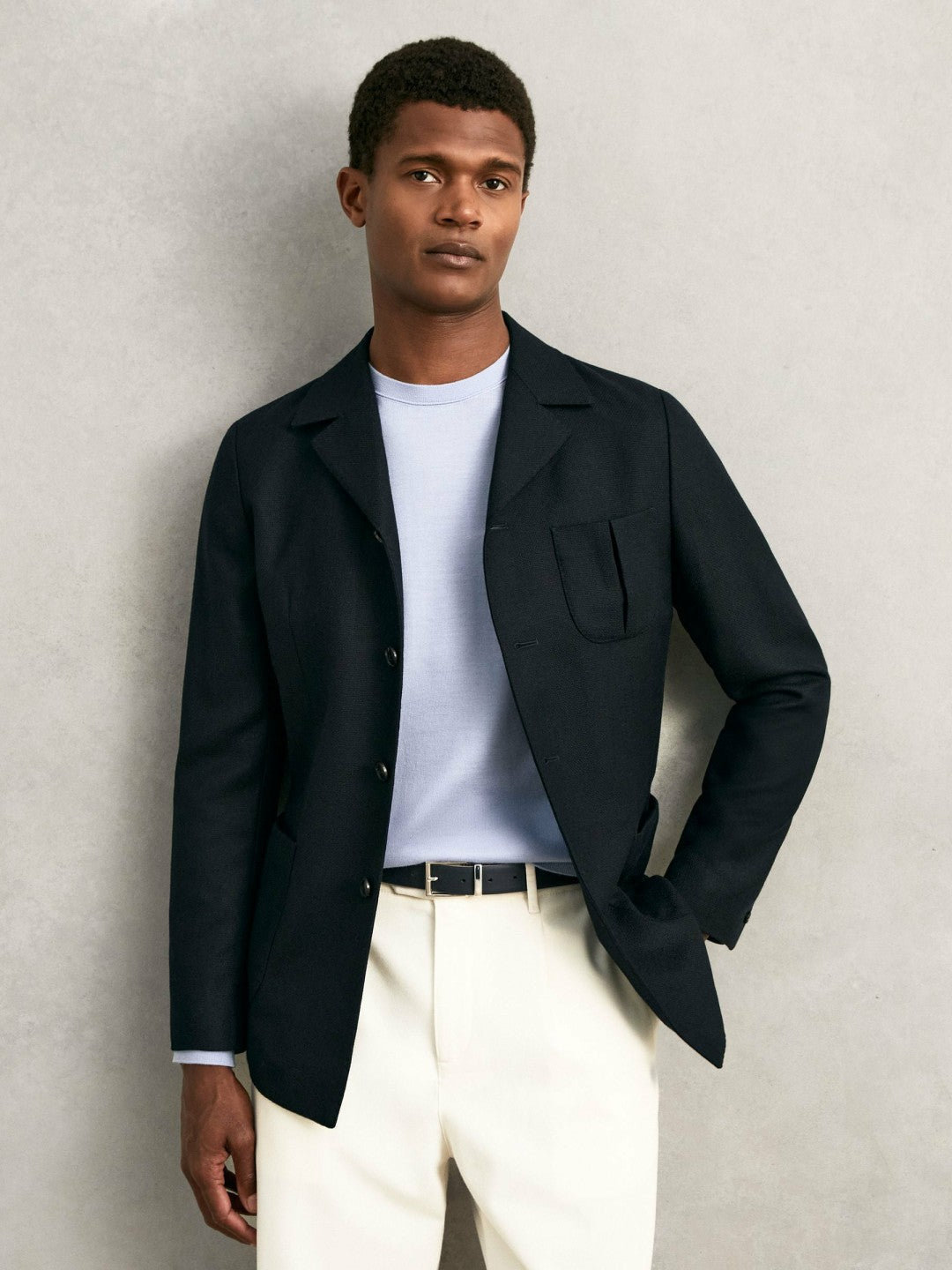Reversible Leather Belt in Dark Stone/Navy Men | Reiss