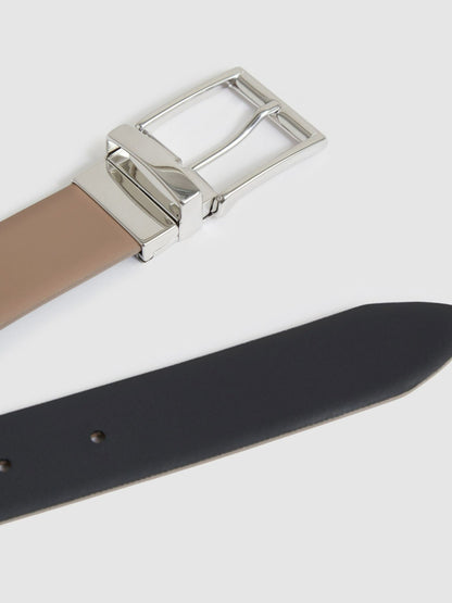 Reversible Leather Belt in Dark Stone/Navy Men | Reiss