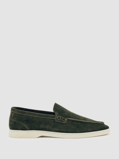Suede Slip-On Loafers in Forest Green Men | Reiss