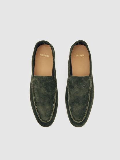 Suede Slip-On Loafers in Forest Green Men | Reiss