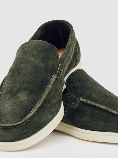 Suede Slip-On Loafers in Forest Green Men | Reiss