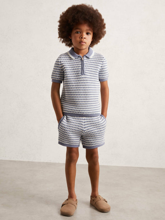 3-9 yrs Knitted Stripe Half-Zip Polo Shirt in Blue/White Children & Baby | Reiss