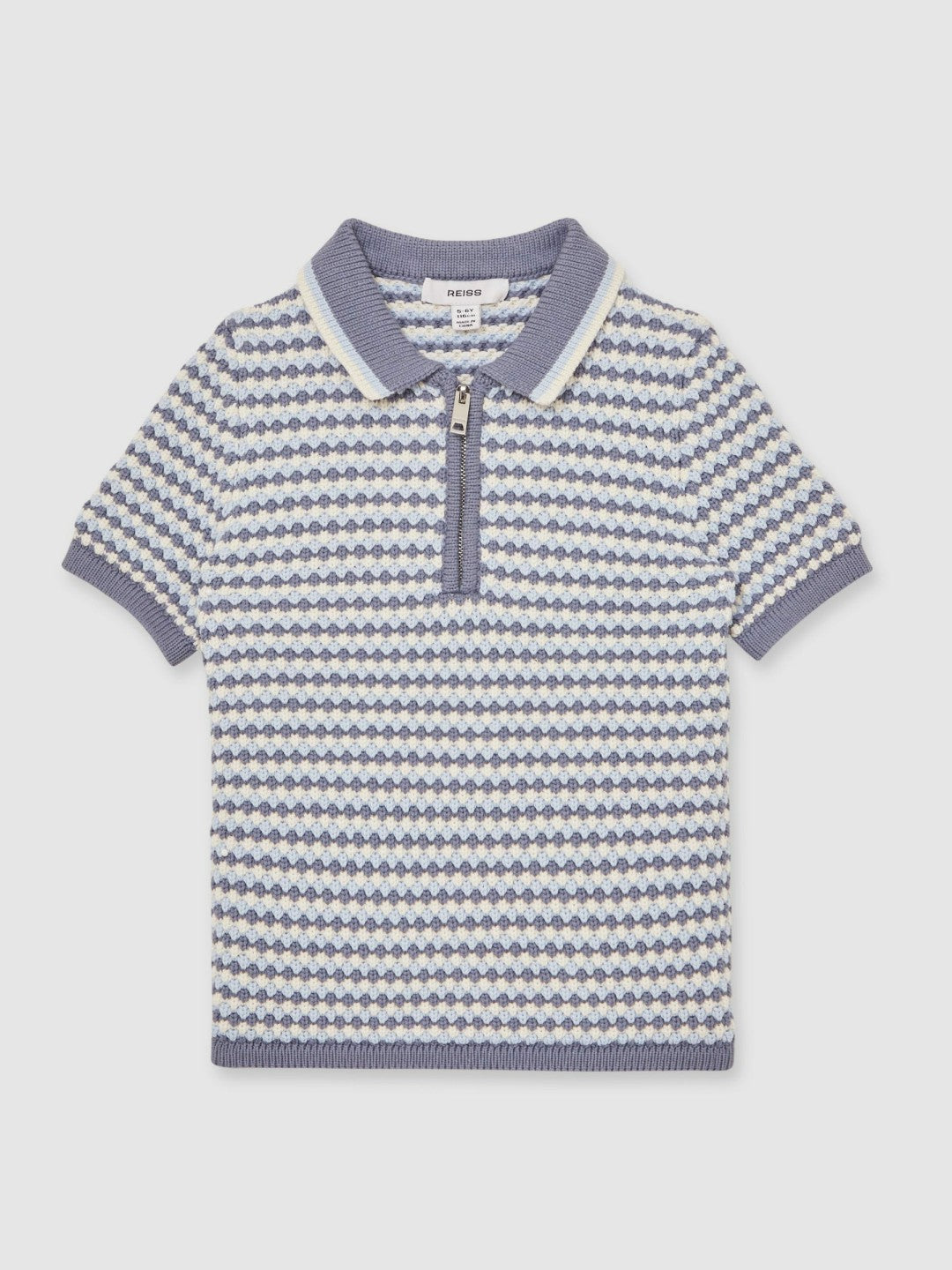 3-9 yrs Knitted Stripe Half-Zip Polo Shirt in Blue/White Children & Baby | Reiss