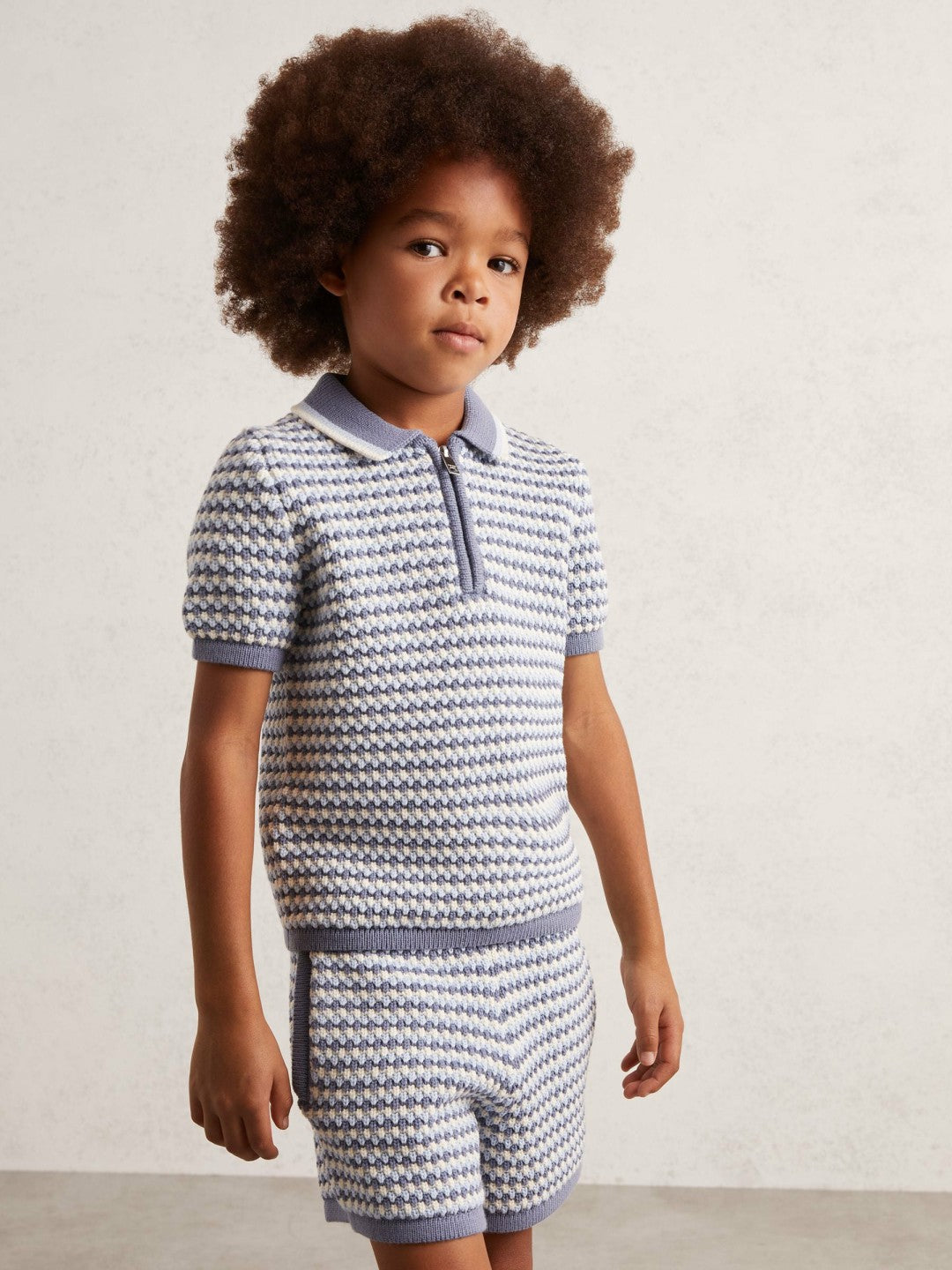3-9 yrs Knitted Stripe Half-Zip Polo Shirt in Blue/White Children & Baby | Reiss