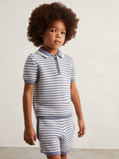 3-9 yrs Knitted Stripe Half-Zip Polo Shirt in Blue/White Children & Baby | Reiss