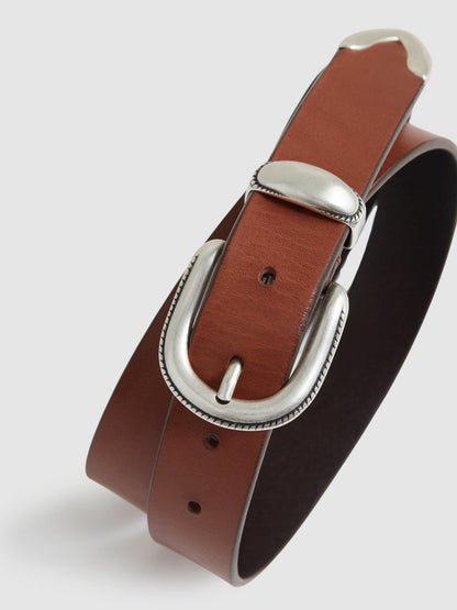 Leather Western Belt in Tan Brown Men | Reiss