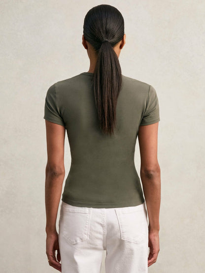 Stretch Cotton V-Neck T-Shirt in Khaki Green Women | Reiss