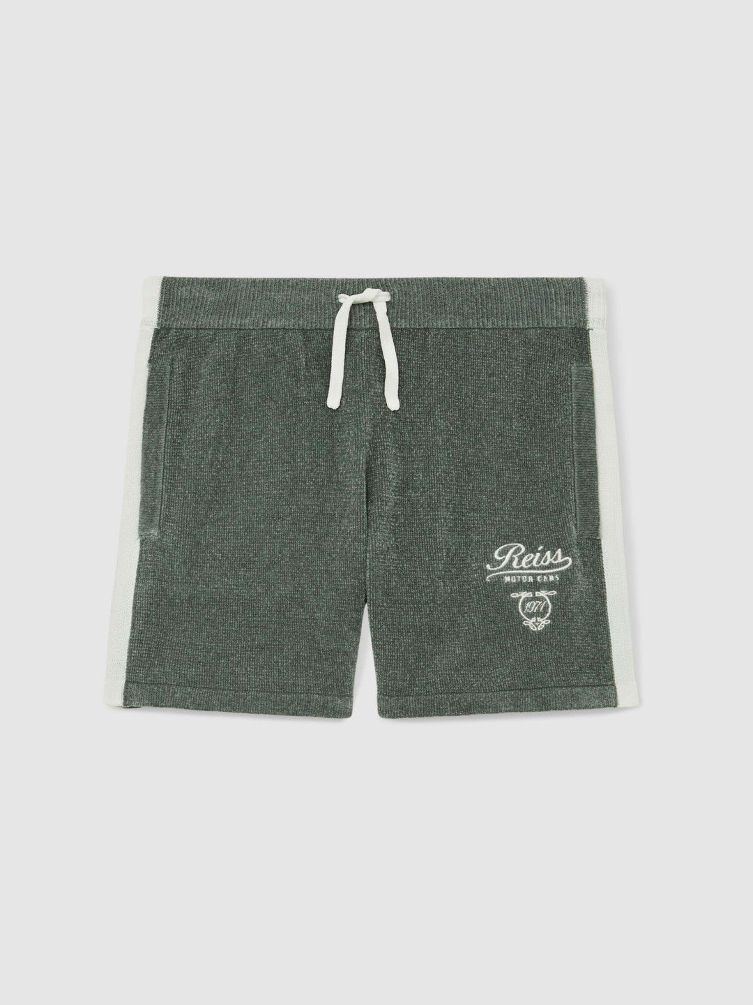 13-14 yrs Chenille Tipped Motor Cars Shorts in Dark Sage Green/White Children & Baby | Reiss