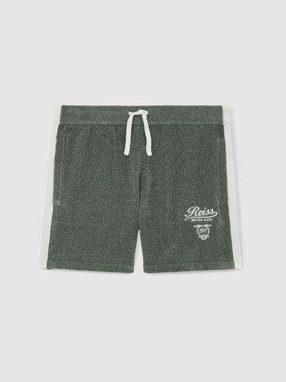 13-14 yrs Chenille Tipped Motor Cars Shorts in Dark Sage Green/White Children & Baby | Reiss