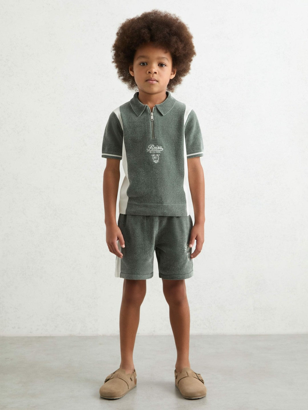 13-14 yrs Chenille Tipped Motor Cars Shorts in Dark Sage Green/White Children & Baby | Reiss